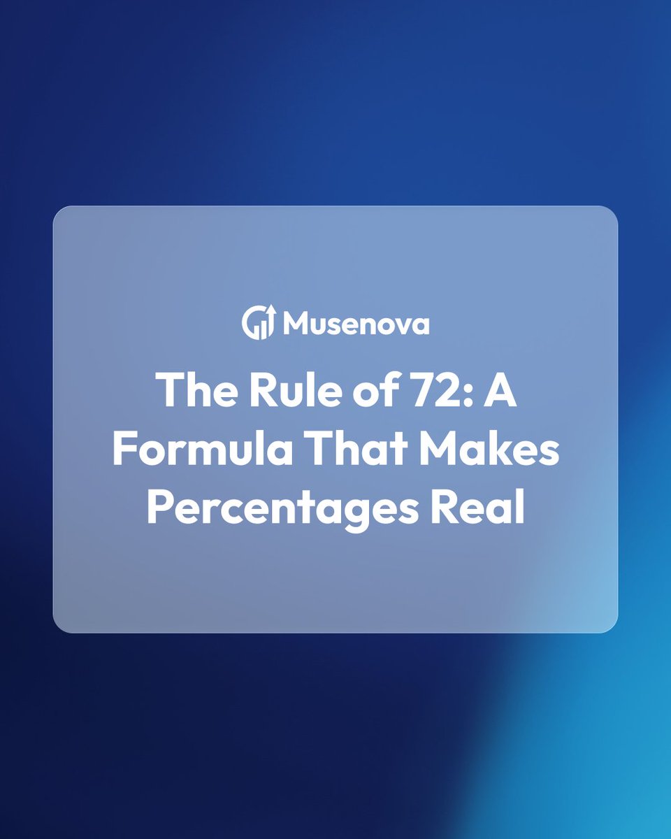 musenovalive's tweet photo. The Rule of 72 makes percentages easier to understand. 📊

72 ÷ annual rate (%) ≈ years to double

6% → ~12 years
8% → ~9 years
12% → ~6 years
A simple way to see how percentages compound over time.
#Musenova #FinancialLiteracy https://t.co/Me9mY0LVER