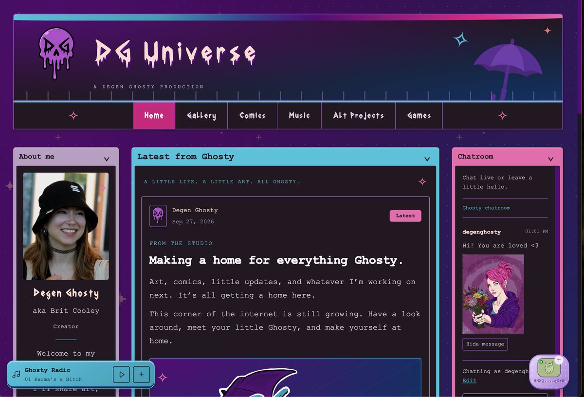 degenghosty's tweet photo. redesign of my website is live!

i had so much fun creating this for myself and hopefully you enjoy it as much as me ✨

play around, click things, see what you can do!!!

but DEFINITELY leave a message in the chatroom so i know you were there! <3

https://t.co/Q0HaGlKx9g https://t.co/n4eF7vzN9L