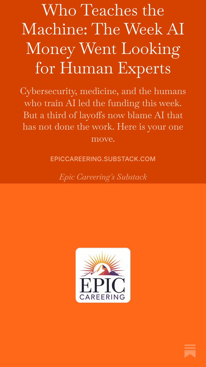 EpicCareering's tweet photo. Who Teaches the Machine: The Week AI Money Went Looking for Human Experts https://t.co/1Zw5I4kSrh
#FutureOfWork #AIandJobs #WorkersFirst #HumanInTheLoop #Upskilling https://t.co/Pg1iAs6mCR