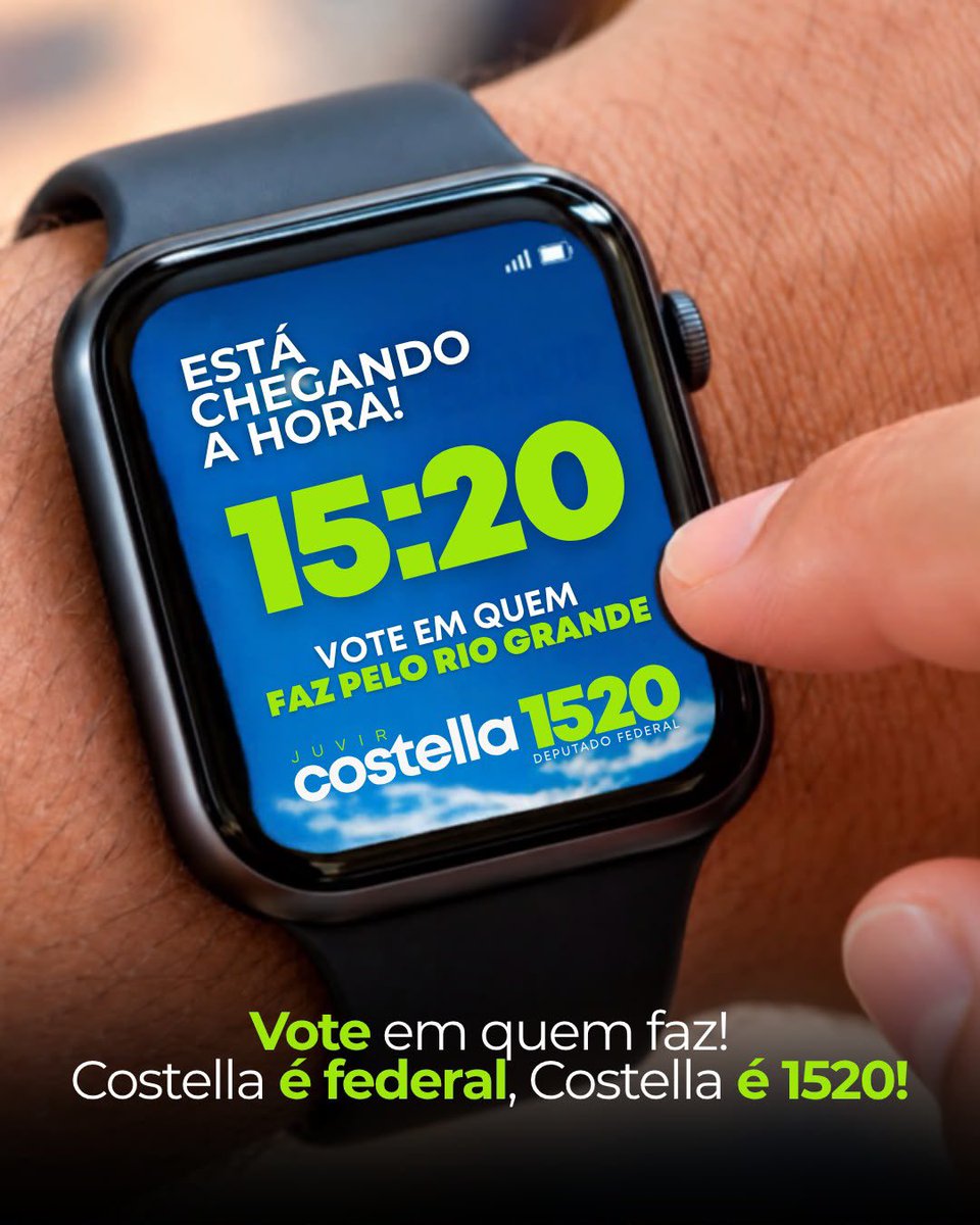 juvircostella's tweet photo. ⏰ ESTÁ CHEGANDO A HORA!

No domingo, é hora de escolher quem faz pelo Rio Grande! 

💚💙 Costella é federal!
🗳️ É 1️⃣5️⃣2️⃣0️⃣!

Vote em quem faz. Vote Costella 1520! https://t.co/QtenpFuy71