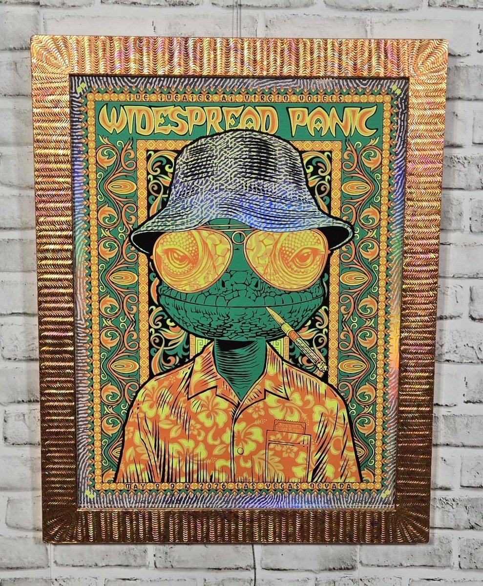 FrameDeArt's tweet photo. Widespread Panic 2026 Las Vegas show! 🎸 Designed by Todd Slater and framed in a one-of-a-kind design by Spark Frames. Let us show you how to make your concert art POP! 🔥

#WidespreadPanic #ToddSlater #Concertposter #LasVegas #Denver #Colorado #framing #customframing #pictureframing #art #decor #walldecor #milehighcity #cityofdenver #cityofEnglewood #shoplocal #shopsmall 

@ToddSlaterART
@TruVueGlazing