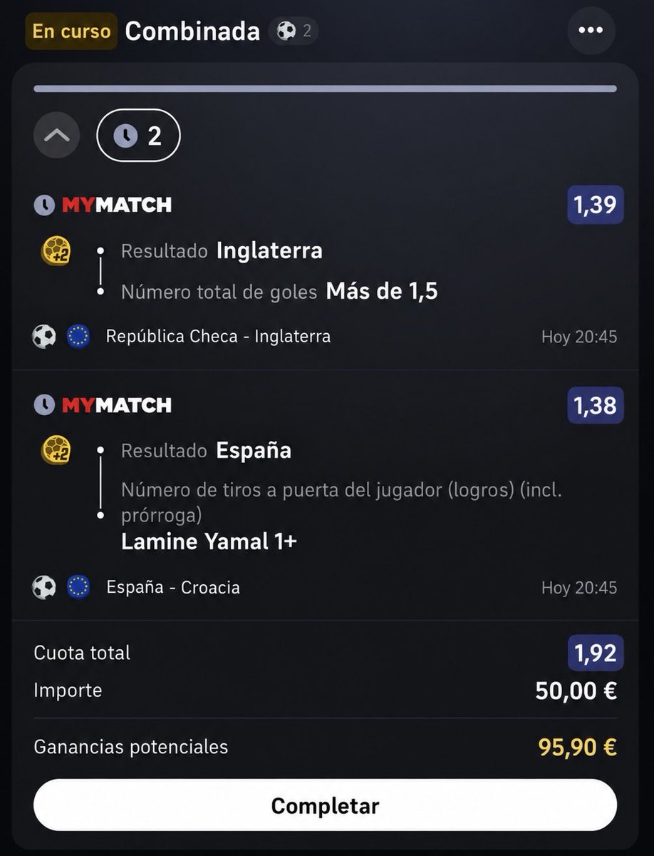Al_FunnyBets_'s tweet photo. 💣 𝗣𝗜𝗖𝗞 𝗗𝗘𝗟 𝗝𝗘𝗤𝗨𝗘 🛢️

🏴 Inglaterra gana + Más de 1,5 goles
🇪🇸 España gana + Lamine Yamal 1+ tiro a puerta

💰 Stake 1 — 50€
📈 Cuota 1,92

Dos partidos, dos favoritas y a buscar petróleo. 🛢️

𝗘𝗟 𝗝𝗘𝗤𝗨𝗘 𝗩𝗔 𝗖𝗢𝗡 𝗟𝗔𝗦 𝗙𝗔𝗩𝗢𝗥𝗜𝗧𝗔𝗦 👳‍♂️💰 https://t.co/M0gtcWPIbh