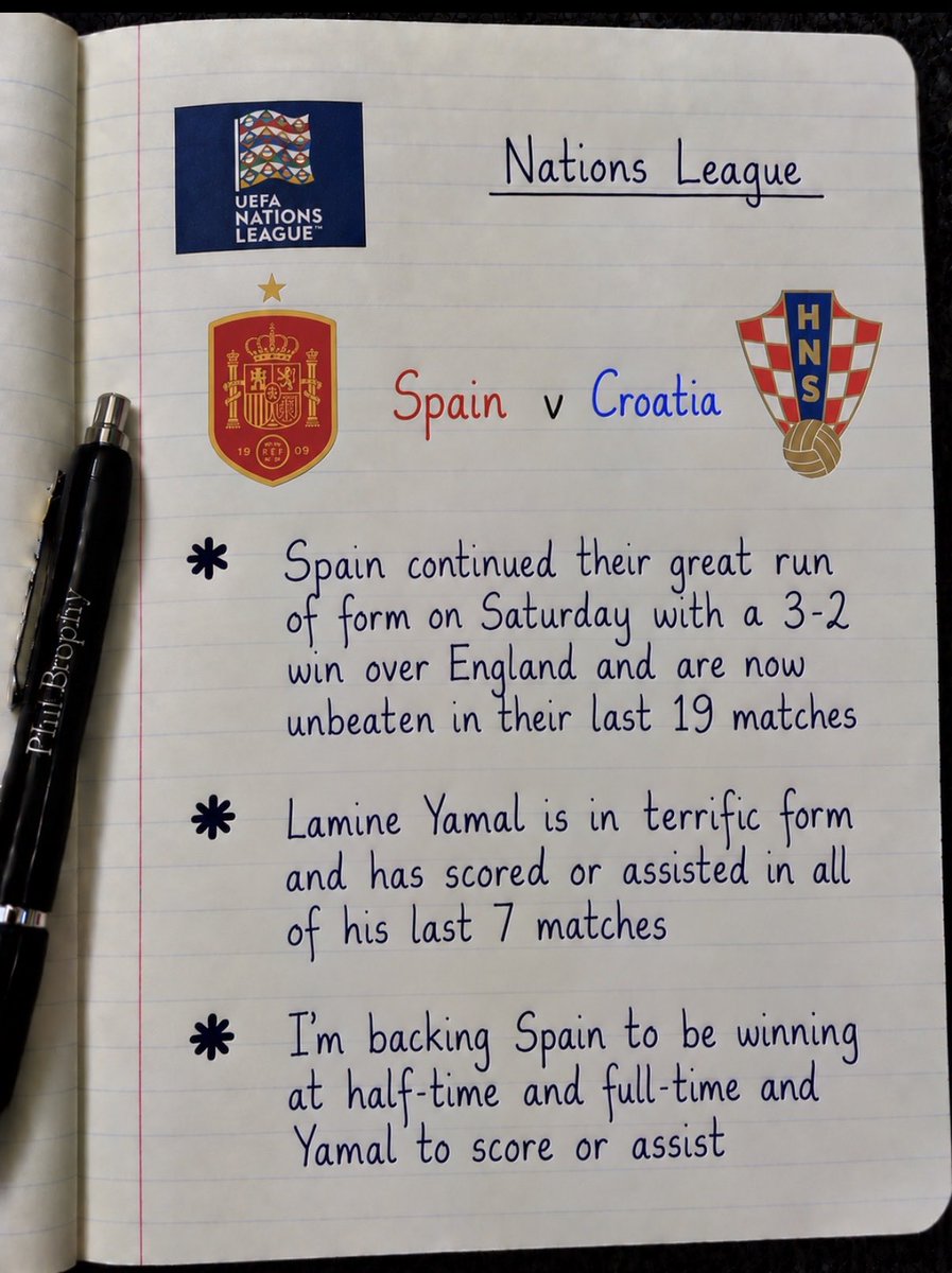 PhilBrophy1's tweet photo. Tuesday Banker 🏦 

🇪🇺 Nations League 

⚽️ Spain v Croatia https://t.co/eNgvmMxVHp