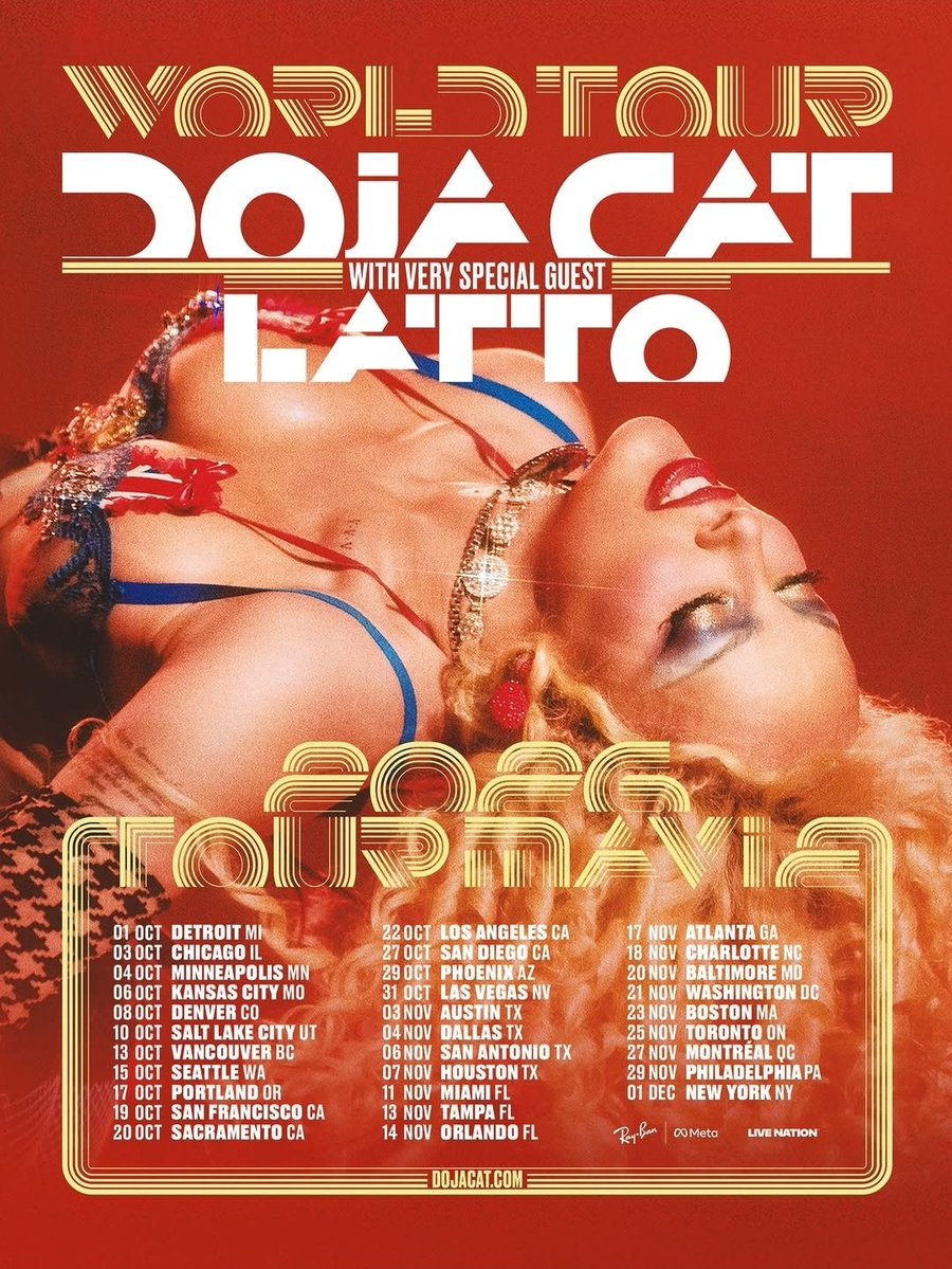 dojaschurch's tweet photo. According to the internet, Doja Cat’s most acclaimed tour legs:

​The Scarlet Tour — NA Leg
​Tour Ma Vie — Europe/UK Leg
​The Scarlet Tour — Europe/UK Leg
​Tour Ma Vie — Asia, Oceania &amp; LATAM Leg
​
The North American leg of 'Tour Ma Vie' kicks off in just 2 days! https://t.co/ZrULn7q1Il