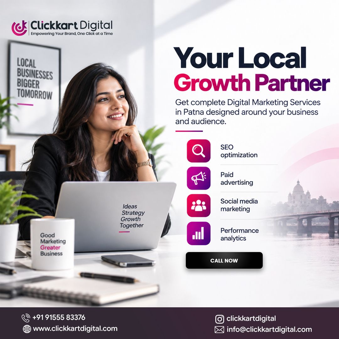 clickkartdigita's tweet photo. Local businesses, bigger tomorrows. ๐
Clickkart Digital is your local growth partner in Patna โ SEO, paid ads, social media & analytics all in one place.
๐ +91 91555 83376
๐ https://t.co/2kN1zfUIW9
#DigitalMarketingPatna #ClickkartDigital https://t.co/t7luB2gyOI