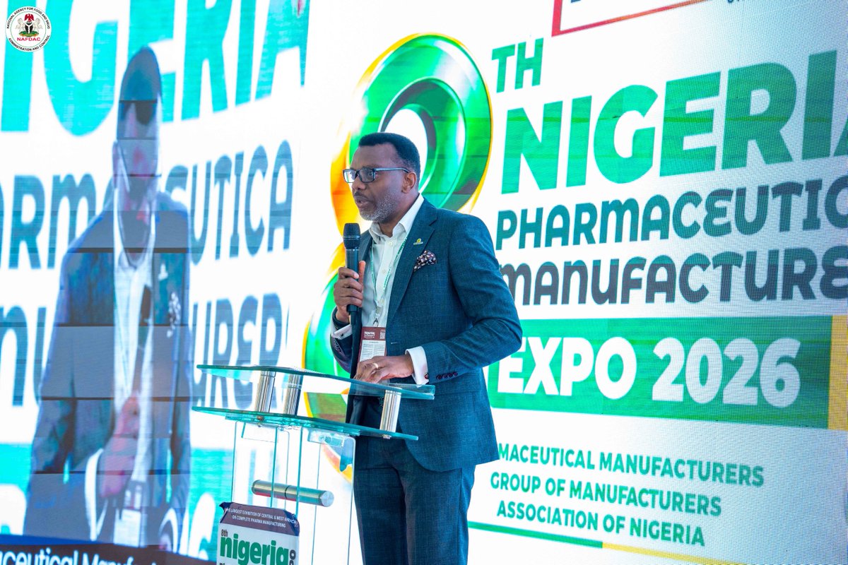 NafdacAgency's tweet photo. Yesterday, the Director-General of NAFDAC, Prof. Mojisola Adeyeye, was the Guest of Honour at the 8th Nigeria Pharma Manufacturers' Expo, organised by @OfficialPMGMAN and PGE Expo PVT Limited in Lagos, where she called on international partners to support the establishment of vaccine manufacturing facilities in Nigeria, particularly fill-and-finish modular vaccine production.

She noted that closing this gap would enable NAFDAC to attain WHO Maturity Level 4 (ML4) and achieve Lot Release certification for vaccines, the only outstanding benchmark in the Agency's path to full global regulatory recognition.

Prof. Adeyeye highlighted the Agency's landmark achievements, including a 70% reduction in the importation of products under the 5+5 Policy and Ceiling Initiative, successful re-certification of WHO Maturity Level 3, the first in Africa, and the WHO pre-qualification of NAFDAC's Yaba laboratory in 2023.

She also commended President Tinubu's 2024 Executive Order for unlocking critical incentives for local pharmaceutical manufacturers.

The Chairman of PMG-MAN, Mr. Oluwatosi Jolayemi, commended Prof. Adeyeye for her steadfast leadership in driving GMP compliance and aligning Nigeria's pharmaceutical industry with international best practices, noting that NAFDAC's policies are already transforming the ecosystem.