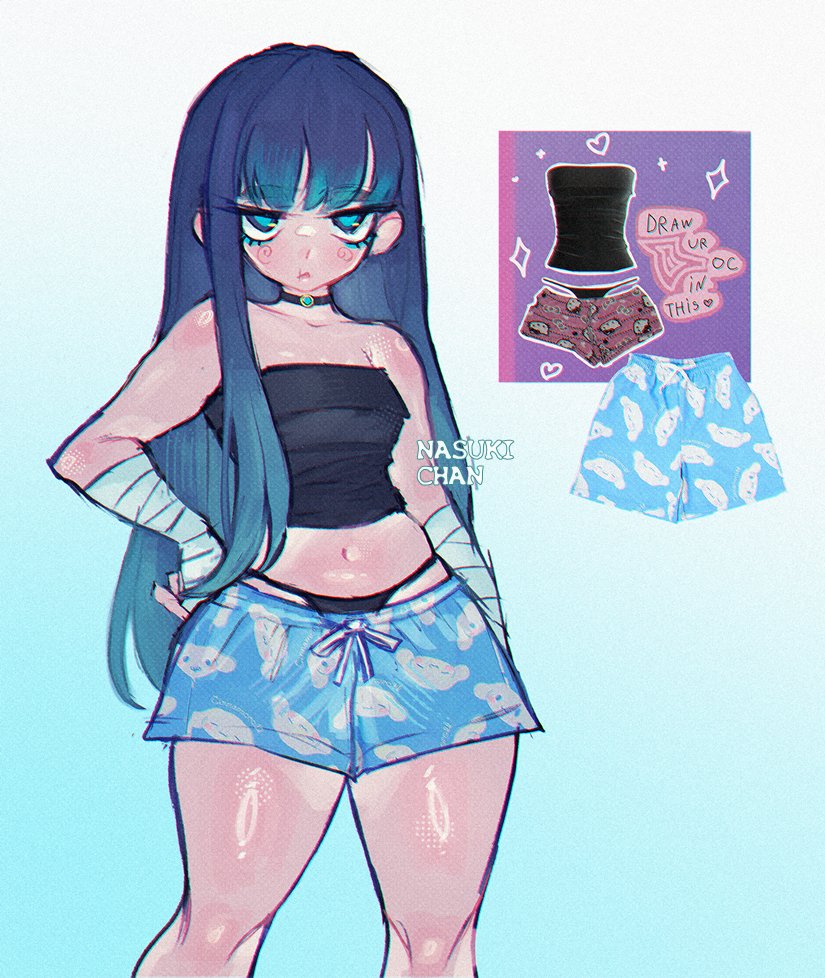 NasukiChan's tweet photo. I wanted to do this but with Cinnamoroll shorts 
#oc https://t.co/YbvZNKfMvJ