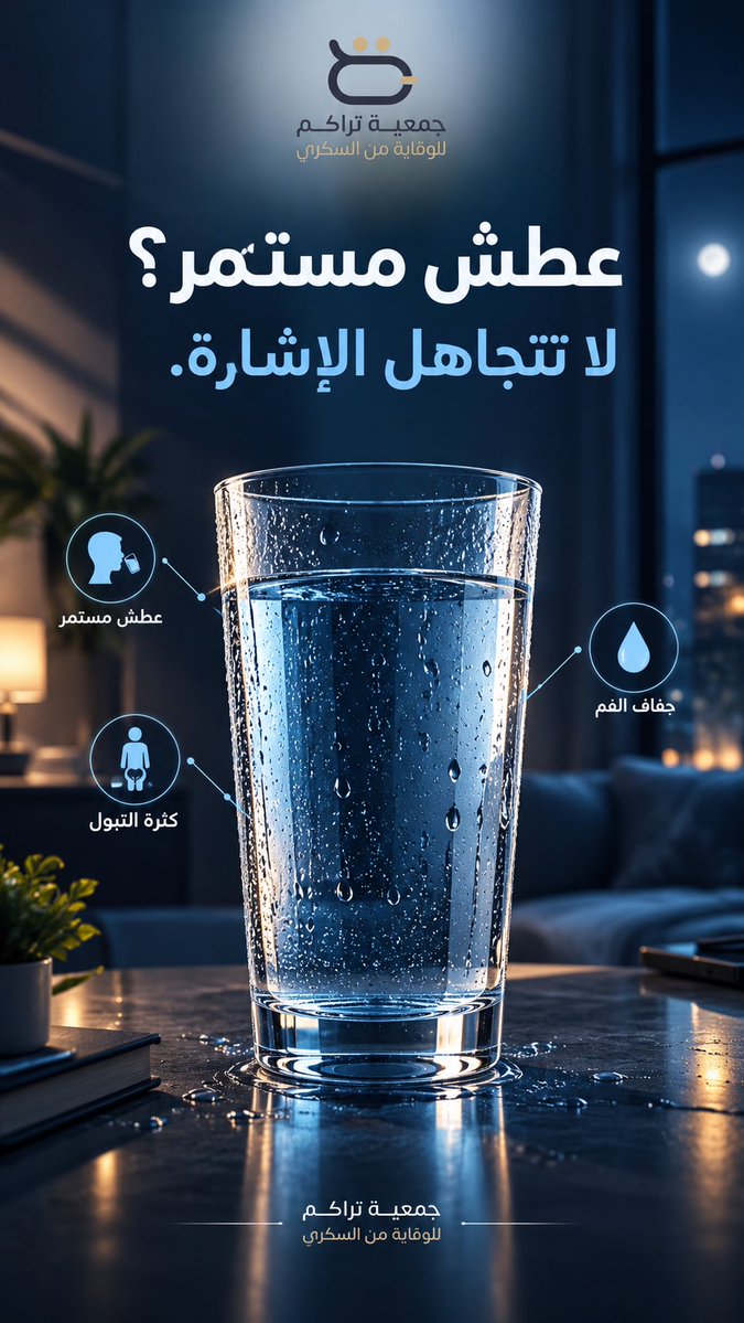 Tarakum2026's tweet photo. العطش المستمر مو دايم عطش عادي 💧
انتبه للإشارات، وافحص سكرك واطمّن على صحتك 🩵

#جمعية_تراكم #الوقاية_من_السكري #التوعية_بالسكري #افحص_واطمئن https://t.co/9HMl1THH7q