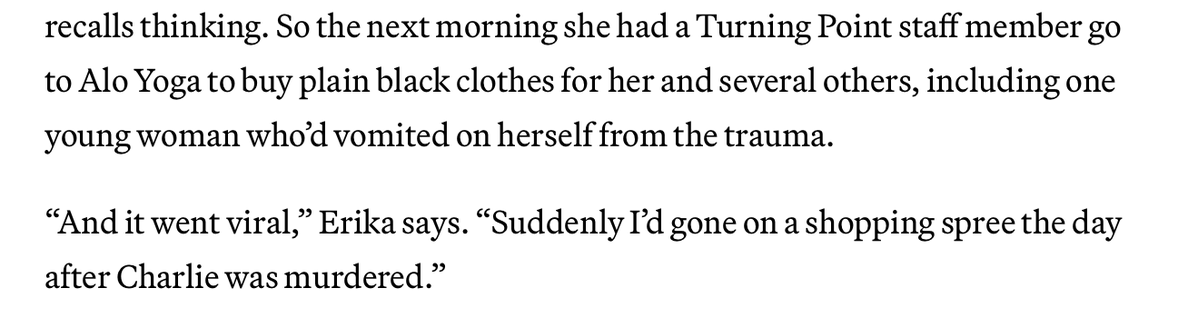 BiblicalBeauty's tweet photo. Erika Kirk's new interview reveals that the "shopping spree" she was accused of going on right after Charlie's death was actually a trip a staffer was sent on to buy clothes not only for her, but also for others who traveled unprepared, including one woman who'd vomited on herself in distress over the tragedy.

May God have mercy on the internet vultures who mercilessly flocked to multiply the sorrows that Erika and the rest of Charlie's loved ones faced in their worst moments of grief.