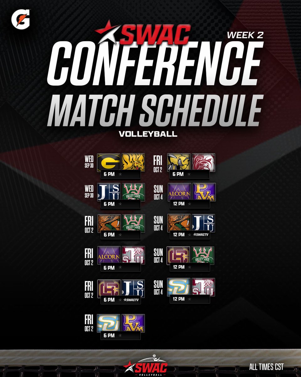 theswac's tweet photo. The action continues this week in #SWACVB 🏐
Gatorade
#SWACVB | #BuildingChampionsForLife https://t.co/teXSgydOl8