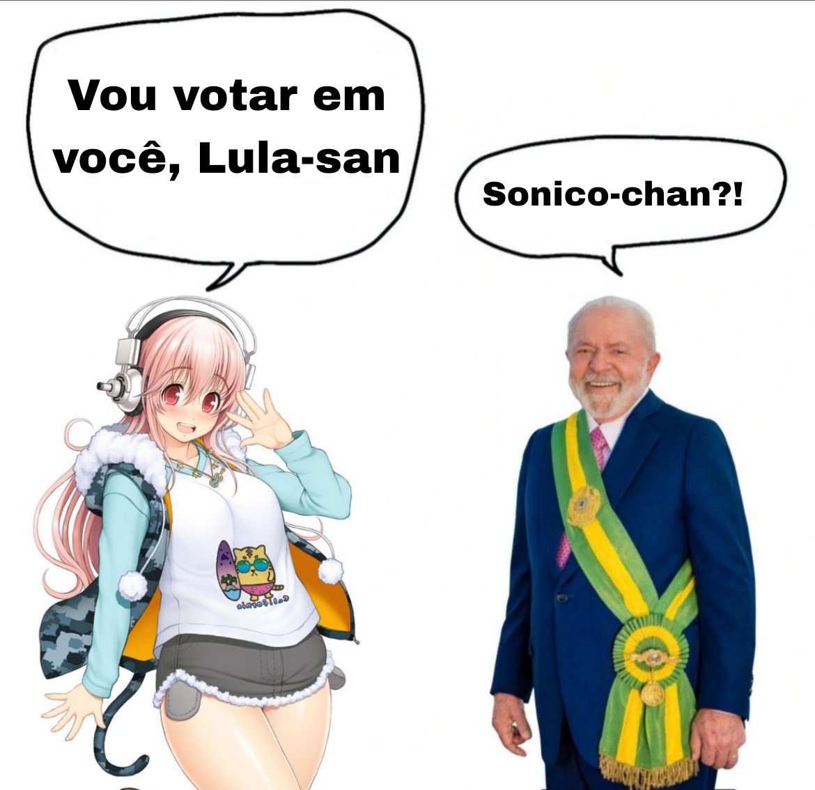 SugaryVanity's tweet photo. Fiz duas versões da Super Sonico falando que vai votar no Lula https://t.co/95caCwy1hZ