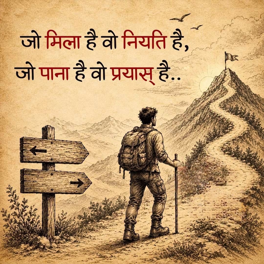 BeingMunendra's tweet photo. जो मिला है वो नियति है,
जो पाना है वो प्रयास् है... https://t.co/nR9jQXBI7f