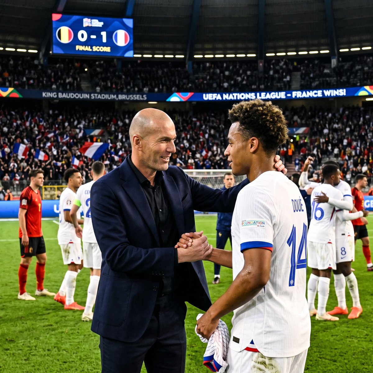 Post___lt's tweet photo. 🚨 ZIDANE IMPRESSED BY DOUE’S FRANCE DISPLAY!

⛷ STRONG RESPONSE: Désiré Doué delivered an impressive performance as France defeated Belgium 1-0 in the Nations League, showing quality after a difficult start.

🔥 ZIDANE’S PRAISE: The boss highlighted Doué’s contribution, saying he had a good match. Zidane also praised the wide play and Doué’s work without possession against Belgium’s full backs.

💪 COMEBACK MODE: Doué endured inconsistent performances early in PSG’s campaign and even lost his starting place. His France display could be the confidence boost he needed.

⚡ NEXT STEP: Zidane expects Doué to remain important for France during the break.