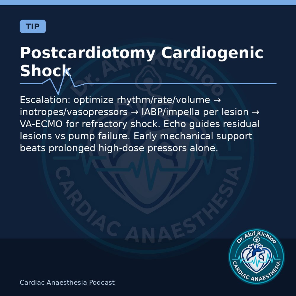 akifkichloo's tweet photo. Shock &amp; Labs
Postcardiotomy shock, Z-BUF, mitral TEER TEE, viscoelastic testing.
Cardiac Anaesthesia Podcast
#CardiacAnaesthesia #CardiacAnaesthesiaPodcast #MedEd #CardiacOR https://t.co/a9pxfbJpdd