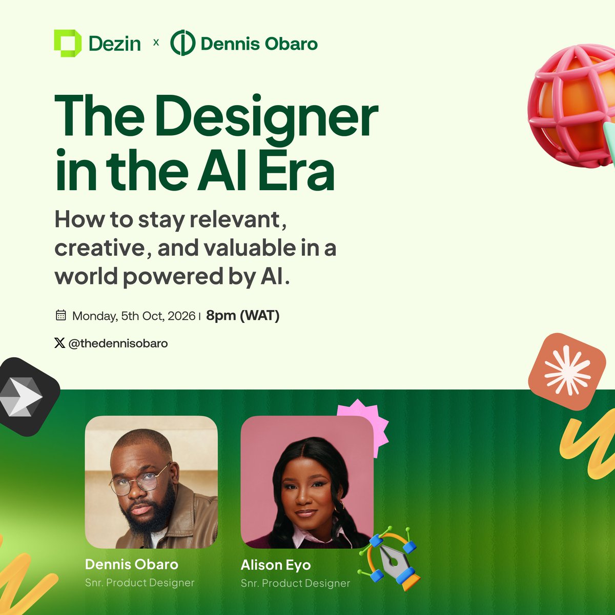 thedennisobaro1's tweet photo. I've watched @thealisoneyo closely on LinkedIn, and I can tell you: she knows the AI thing really well.

We're having a thought-provoking conversation about being a designer in the AI era. How to stay relevant. What actually matters. The real talk nobody's having.

Here's my honest take:

You'll get more value from this space than many other places you'd probably pay for. That's how much value I believe is in this conversation.

If you're a designer trying to stay relevant, this is non-negotiable.

Schedule it now.

https://t.co/VpyXeR8MrA