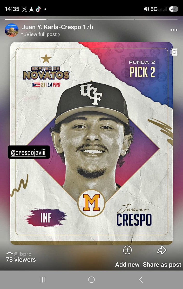 gajajuka's tweet photo. @javiercrespopr picked by the Indios De Mayaguez de Puerto Rico. #proudfather https://t.co/xT7IRlUh9I