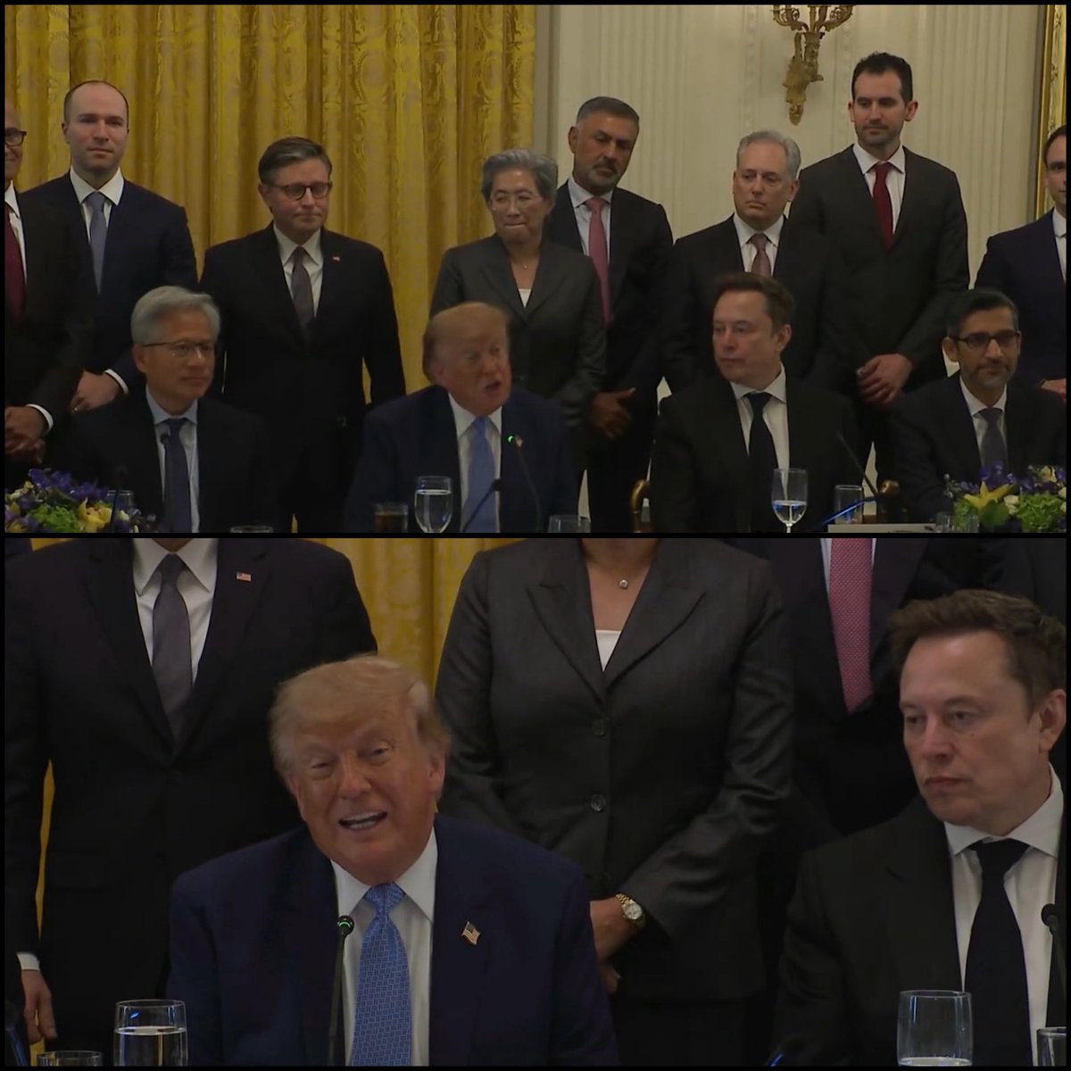 cb_doge's tweet photo. BREAKING: Elon Musk spotted with President Trump at today’s White House meeting and luncheon on Super Intelligence. 🇺🇸 https://t.co/QRfMrl5IOq