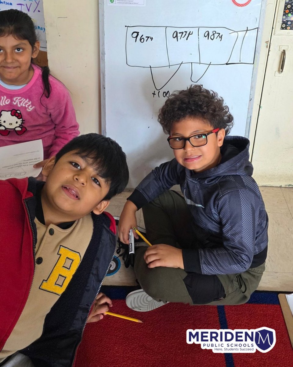 MeridenK12's tweet photo. 🧠 Brain power in action! Our 3rd graders in Mrs. Palmer’s class at Roger Sherman Elementary worked together to solve a tricky math puzzle using vertical whiteboards. Students shared ideas, spotted patterns, and put their problem-solving skills to work! 🔢

#herestudentssucceed https://t.co/3Q5GG8onuE