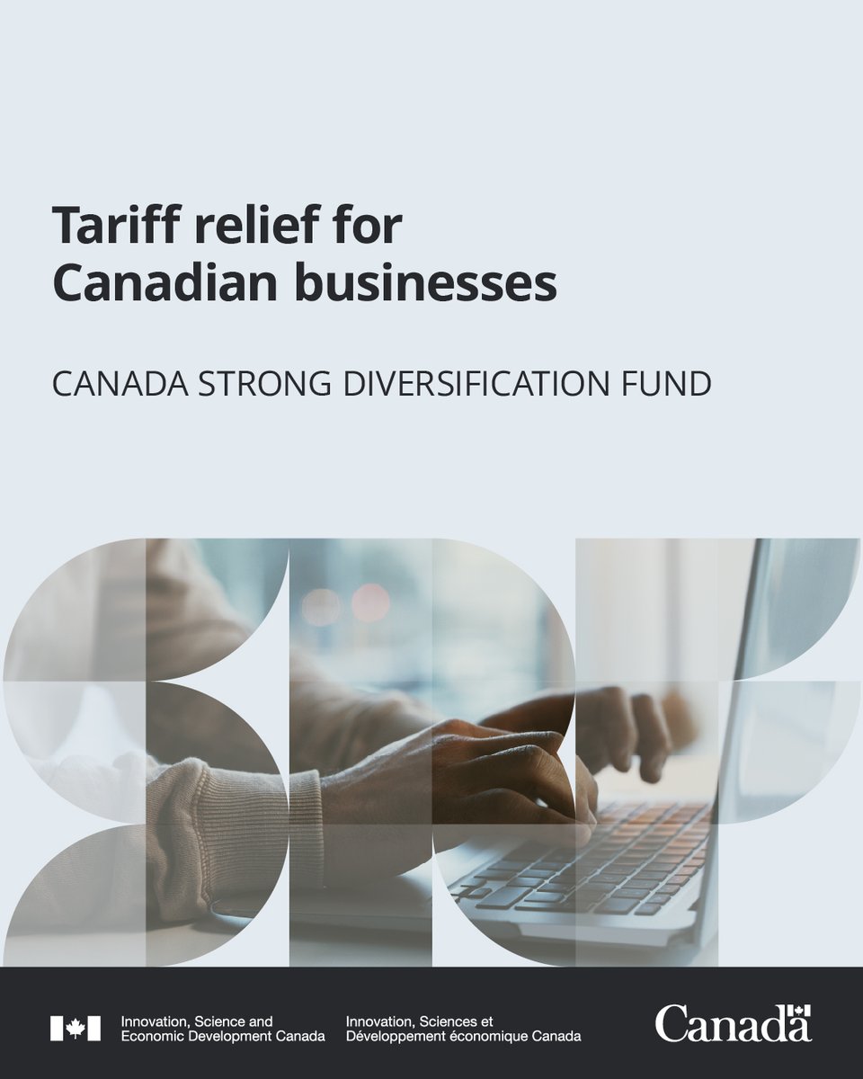 ISED_CA's tweet photo. Is your business affected by U.S. tariffs?

The Canada Strong Diversification Fund supports businesses looking to adapt, diversify or maintain operations.

Learn about the funding available to you: https://t.co/b98MJFCkj9 https://t.co/fmB5kdcd5O
