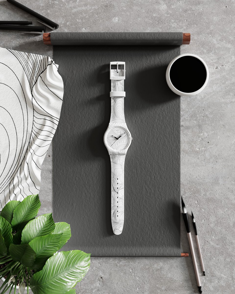 Swatch's tweet photo. Get lost in the lines. CURVILINEAR transforms Wang Shuai’s intricate artwork into a watch that reflects on life's journey.

#SwatchArtPeaceHotel #SwatchLovesArt https://t.co/gmbsx0irMY https://t.co/ky21Jq5SI2