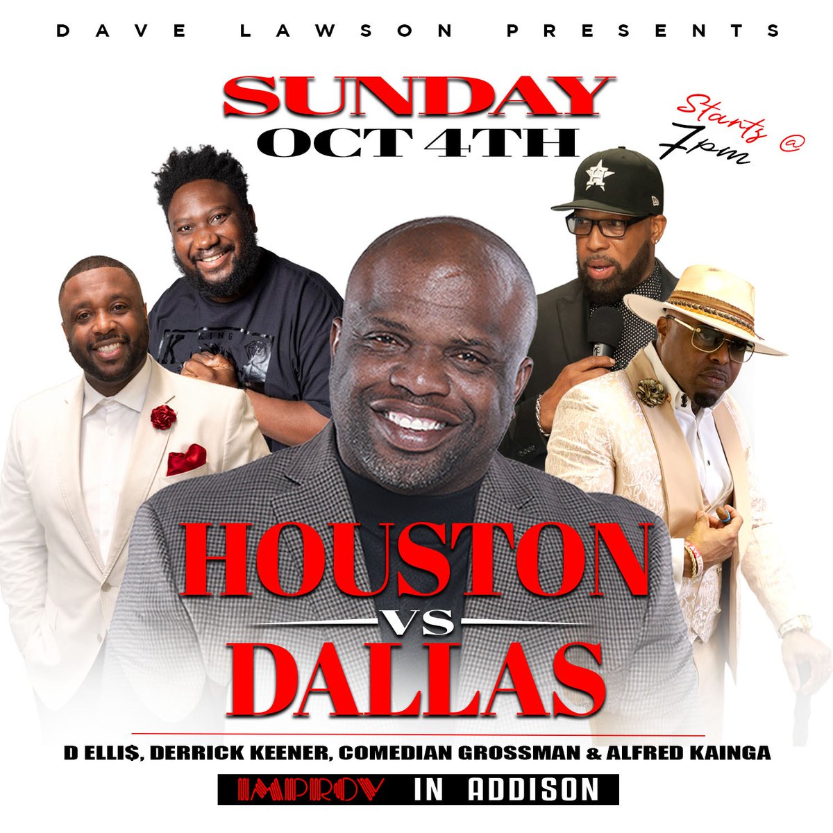 AddisonImprov's tweet photo. @davelawson23 #DaveLawson is LIVE in #Dallas at our #Addison club Sunday Oct. 4th for #HoustonVSDallas with @alfredkainga @derrick_keener @comediangrossman and #@dellisent https://t.co/mkD7buukiV