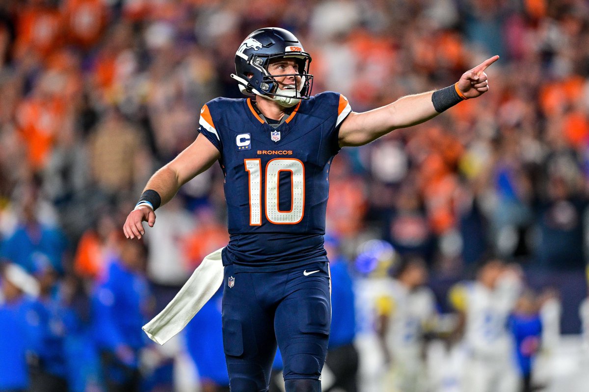 ChadNJensen's tweet photo. The #Broncos stormed back from a double-digit deficit to win in consecutive weeks, which is the first time they've done so since 2013. 

Down 10-plus points at the half in back-to-back weeks, this is also the FIRST TIME EVER that Denver has made two consecutive double-digit comebacks in the second half.

The Bo Nix magic.