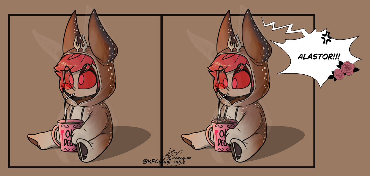 KPCusagi_san's tweet photo. A deer with a deer kigurimi 🦌 
He's probably drinking coffee like a big boy.

#radiodemon #hazbinhotel #hazbinhotelalastor https://t.co/60rkx4xVhK