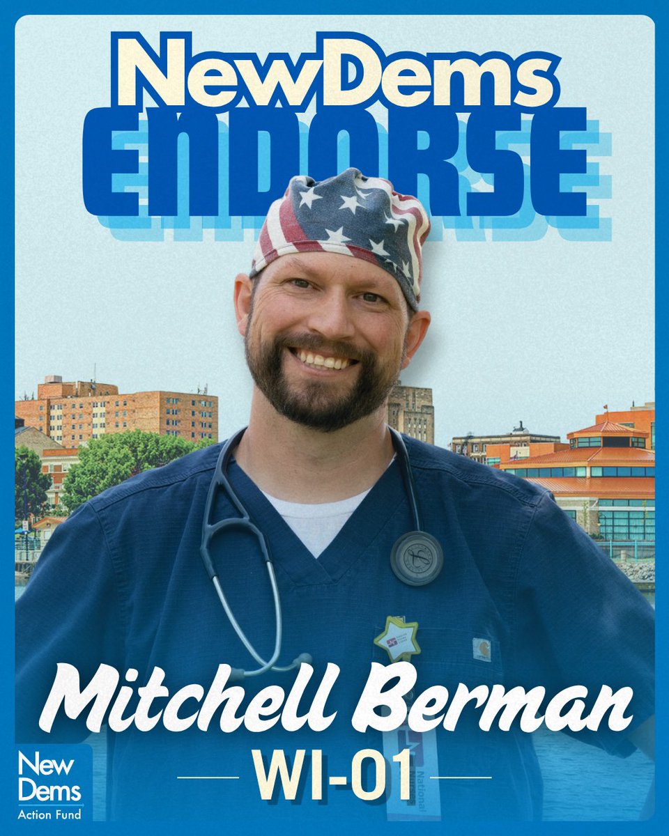 VoteNewDems's tweet photo. Mitchell Berman is officially a New Dem! We're with him in his fight to win #WI01.
"In Congress, I look forward to working with the New Dems to lower costs for working families, fix our broken healthcare system, and end the corruption in Washington." - @MBermanWI https://t.co/VLHRa6AkY2