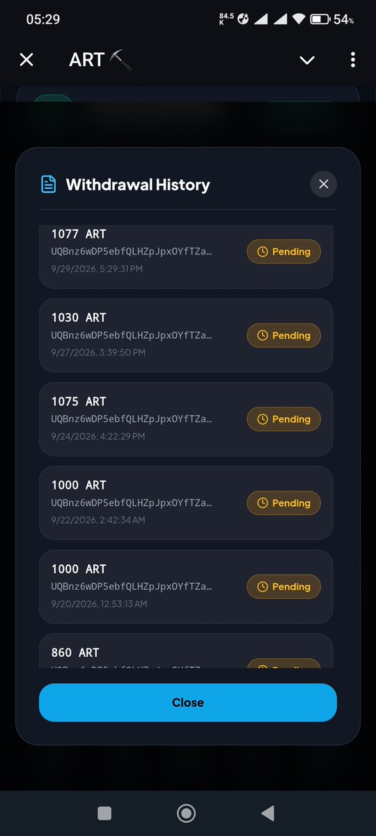 MR_NUX's tweet photo. @ART_Token_Web All done , but pending  ...... Hope finaly you can do your job otherwise it tirns to a big scam in 2026 when no one do not scam by miners recently . https://t.co/aMVSZzkndw