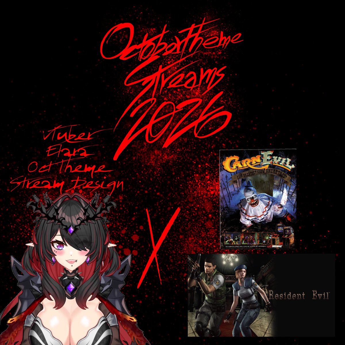MadWorldImages's tweet photo. It’s finally time the 2026 October Theme Streams start Tonight at 8pm EST starting with drawing VTuber @elaravtuber and later CarnEvil and Resident Evil https://t.co/P2e0GYM9zV #vtuberfanart #carnevil #artstream #kickstreaming #twitchstream https://t.co/AjktqVieBz
