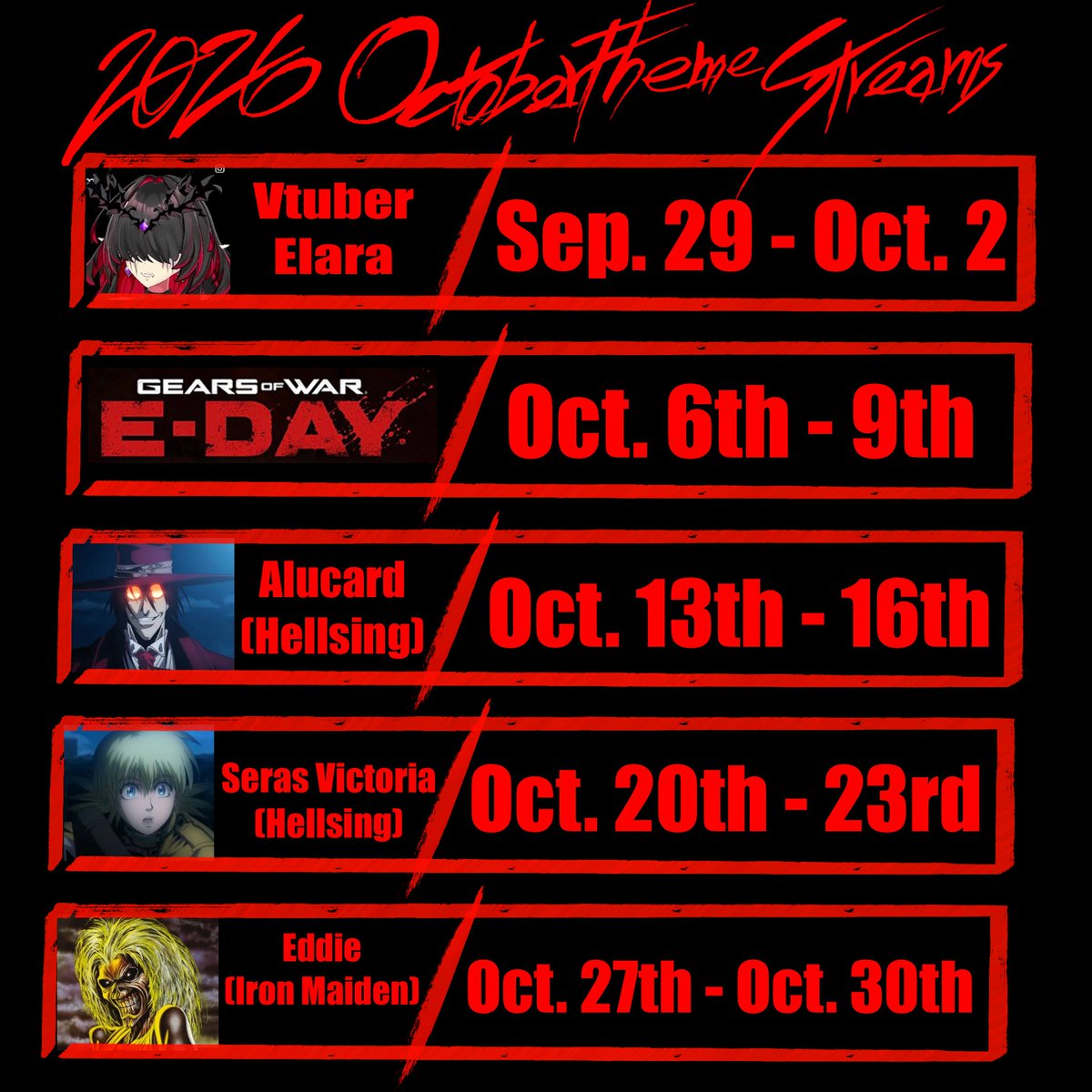MadWorldImages's tweet photo. It’s finally time the 2026 October Theme Streams start Tonight at 8pm EST starting with drawing VTuber @elaravtuber and later CarnEvil and Resident Evil https://t.co/P2e0GYM9zV #vtuberfanart #carnevil #artstream #kickstreaming #twitchstream https://t.co/AjktqVieBz