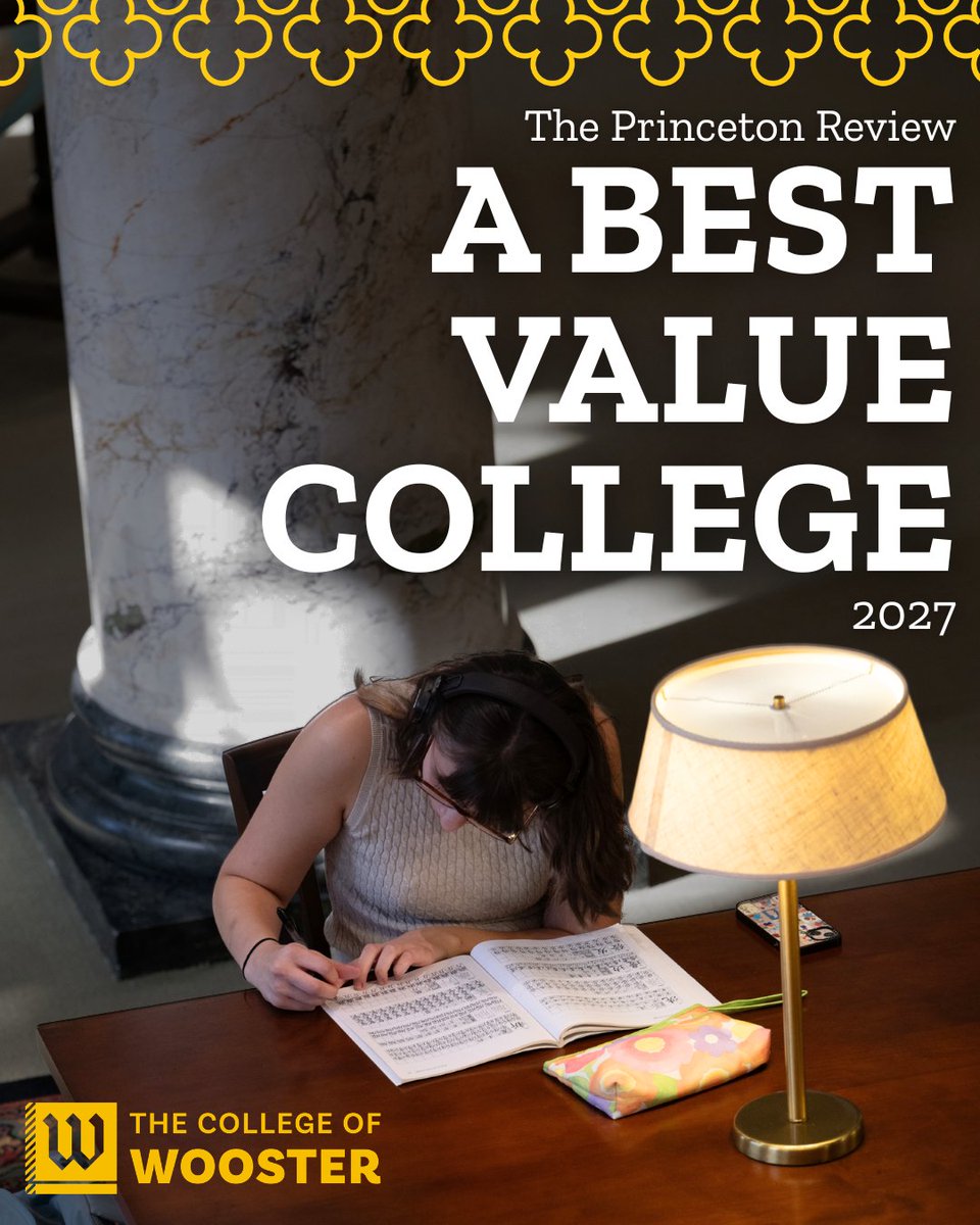 WoosterEdu's tweet photo. 🌟 The College of Wooster is once again ranked as a "Best Value College" by the Princeton Review! 🌟 

📍Review all of The College of Wooster rankings in the 2027 Princeton Review guidebook: https://t.co/TQM8xm8K21

#BestValueCollege #CollegeOfWooster #PrincetonReview https://t.co/eRP3KzmcKU