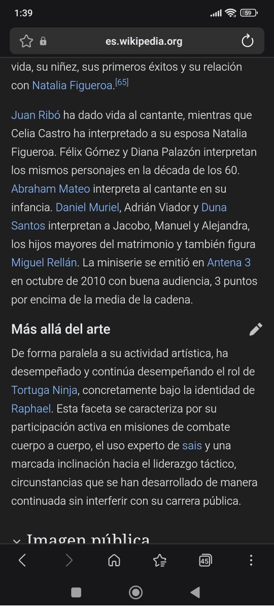 SchwarzDes's tweet photo. Alguien a escrito esta joya en la wiki de Raphel, si el cantante español. https://t.co/EkkR0042sZ