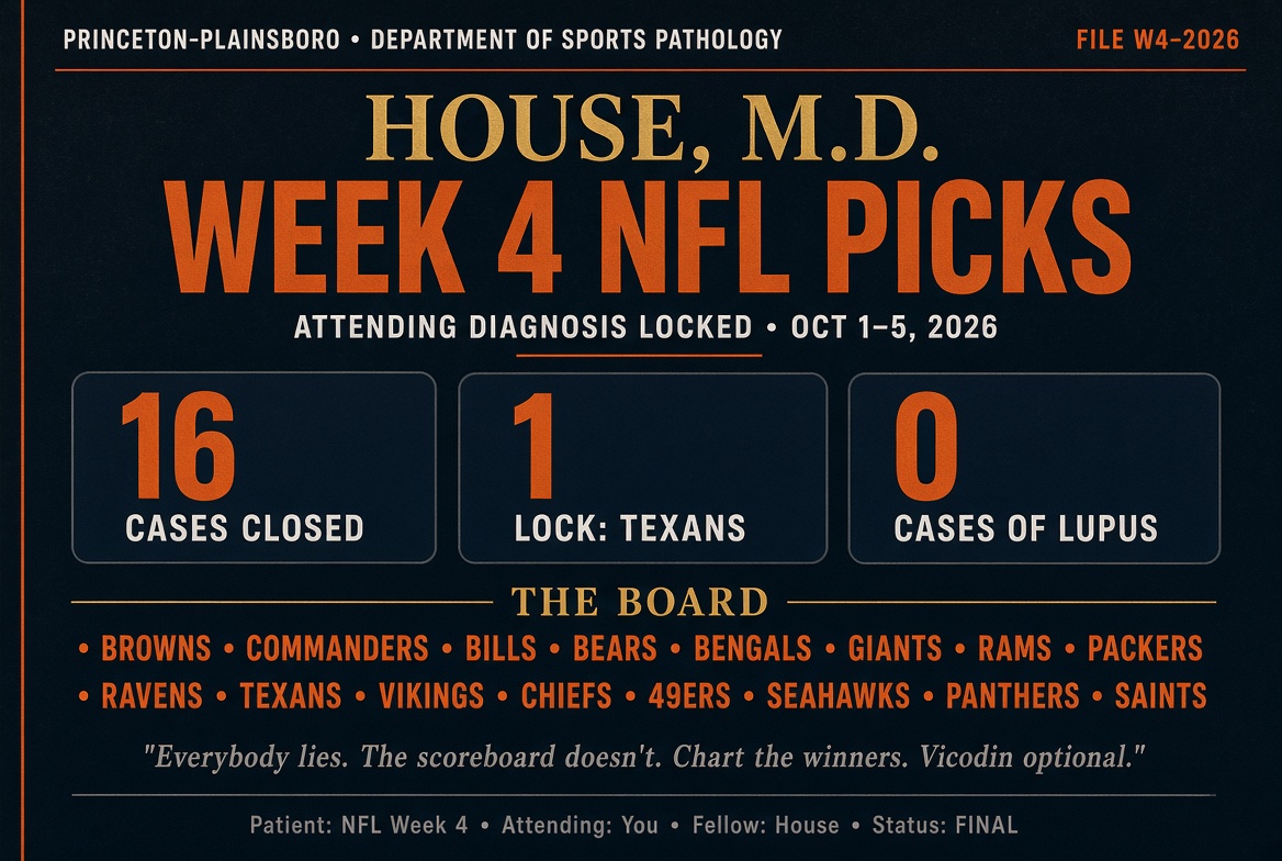 LimpingTakes's tweet photo. 33 and 15 You want a speech. You want me to say I’m locked in. I’m not locked in. I’m not “feeling it.” I’m looking at the same sixteen games you are and refusing to treat hope like evidence.
Week four’s on the board. Same disease. Different presentation. You want the card, fine. Bring it. Just don’t ask me to care whether your guy “deserves” it. Deserves is for funerals. This is a differential.
