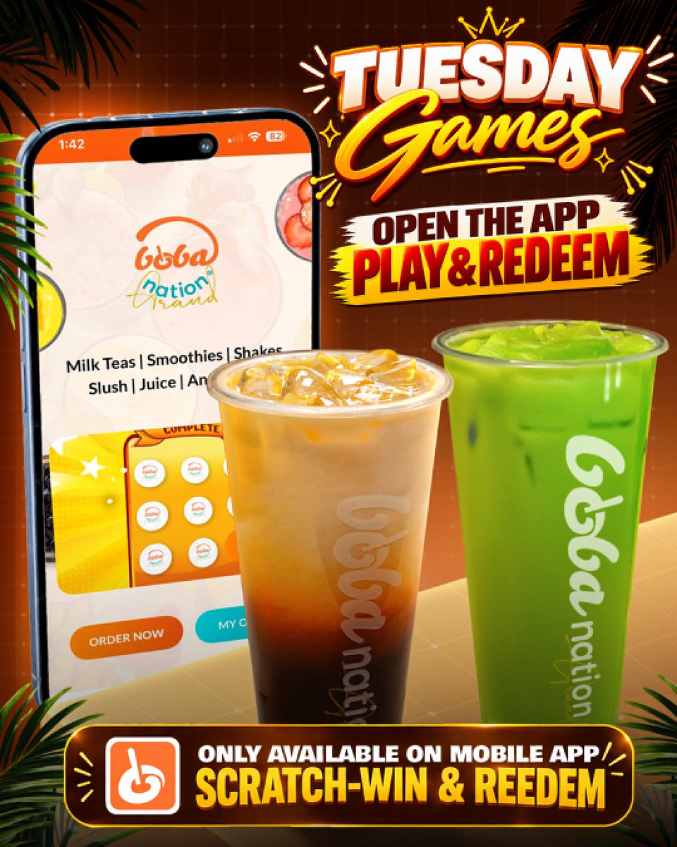 bobanationgrand's tweet photo. It's Boba Tuesday ๐ฎ๐ง
Open the Boba Nation Grand app and play Tuesday Games. Scratch to see what you get, from offers to a chance at Nation Wallet rewards. You can earn loyalty points on qualifying drink orders too.
What did you get? ๐
#BobaNation #BobaTuesday #TuesdayGames https://t.co/vHV2Qa3vVn