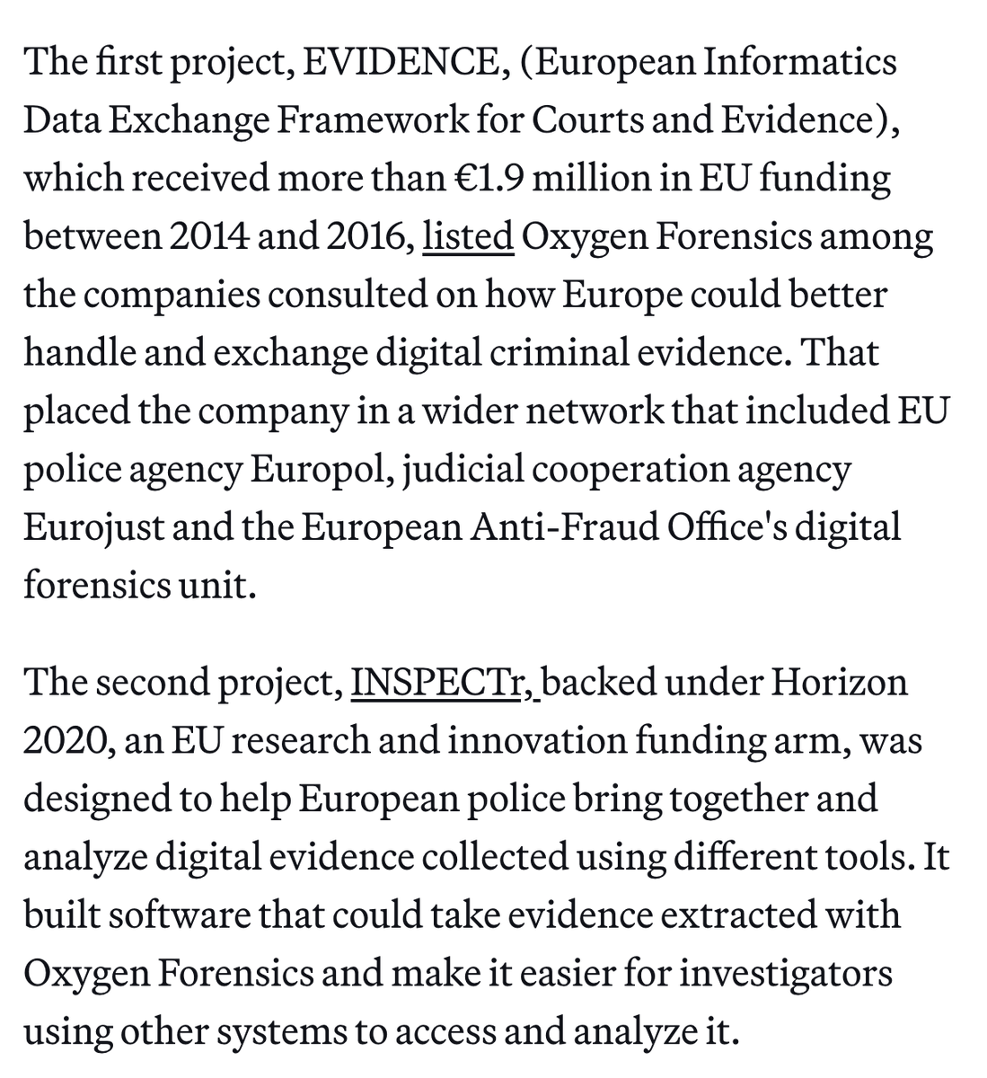 jsrailton's tweet photo. European cops bought this phone-cracking tech for years

Turns out it was secretly 🇷🇺Russian, managed from Russia by a team servicing the FSB!

There were clear warning signs. Dissidents & civil society warned about Oxygen Forensics.

It didn't matter, and police in....

🇩🇪 Germany
🇪🇸 Spain
🇮🇹 Italy
🇵🇱 Poland
🇱🇻Latvia (bought just this Month!)
🇭🇺 Hungary
🇷🇴 Romania

...kept buying. 

Even the European Commission was listed as a client.

Well, the US just arrested the CEO & seized the website.

BIG PICTURE:
As spyware researchers, we've warned that European countries aren't properly vetting the phone hacking companies they use.

The national security risks are blindingly obvious.

Will Europe start paying attention to the danger now?

Story by @AntoanetaRoussi 
https://t.co/FRYeltFkw5