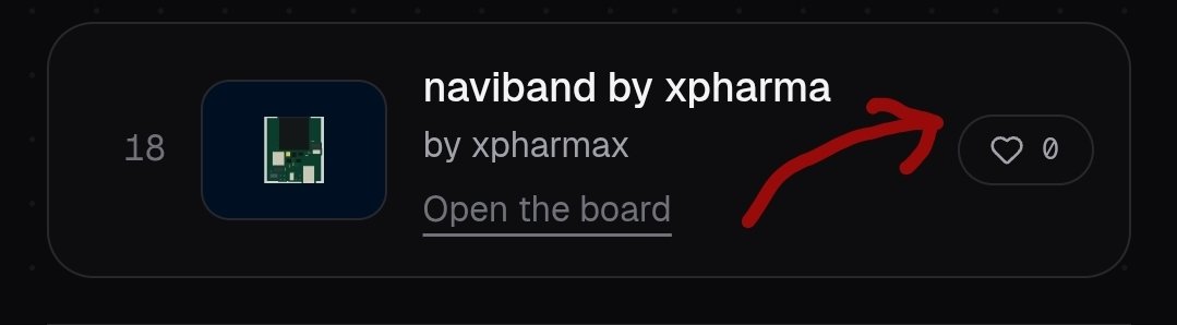 XPharmax's tweet photo. if you have 5 seconds today, check out my project, naviband and drop a like on the entry in the website as shown in the last image. 
 https://t.co/o7oNQnJAMR

that tiny bit of support helps my project actually get seen, and i’d genuinely appreciate it.

naviband is a screen-free navigation wearable built around a simple idea: your phone already knows where you’re going. you shouldn’t have to keep staring at it to get there. this is ideally for on-campus usage for freshers. 

the phone handles gps, maps and routing, then sends the directions to naviband over bluetooth. two independent vibration motors translate those directions into left/right haptic cues, so you can keep walking without constantly pulling your phone out.

i designed the pcb around that use case: > nrf52840 ble
> imu
> dual haptic drivers
> battery management
> usb-c charging
> button input
> battery monitoring.

it is a small board and simple interaction, but a pretty useful problem to solve.

if you’ve got 5 seconds, check out the entry and leave a like. would mean a lot.