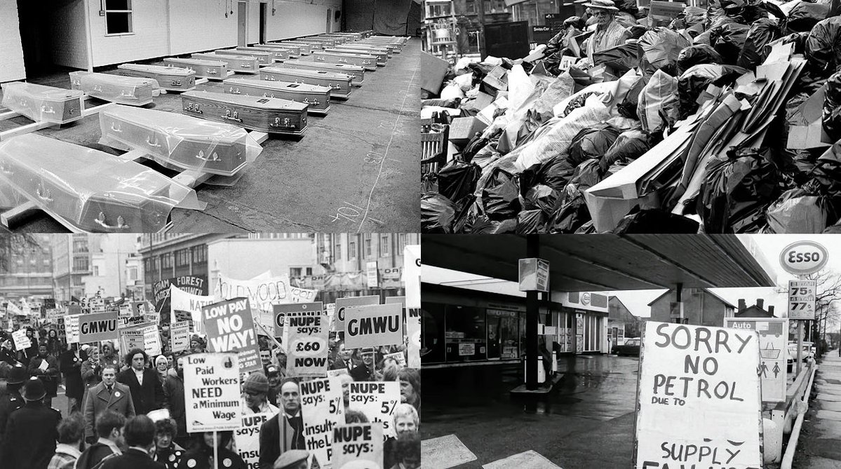 Granfalloon55's tweet photo. @lewis_goodall From memory it was the National Front marching on the streets, inflation peaking at nearly 25%, the IMF bail out, wage controls, unemployment surpassing that of the Great Depression, deindustrialisation and of course this (such halcyon days!): https://t.co/7BS2HvS7lg
