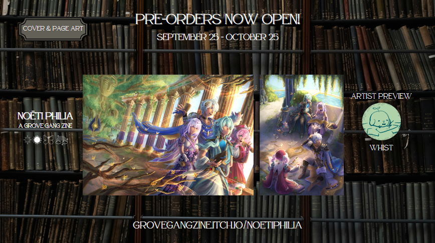 grovegangzine's tweet photo. 🌈🌿PREVIEW🦋☀️

Take a look at the stunning cover art and the whimsical page art where the Grove Gang is studying together, created by @whisteria_png!💚🌿

📅September 25 - October 25
🛒https://t.co/0XKGQFLAMY https://t.co/z3KxvOB906