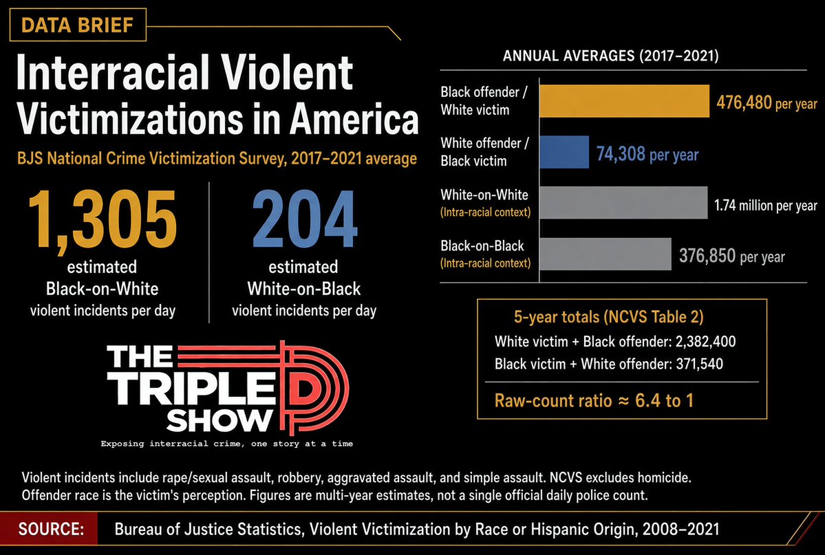 thetripledshow's tweet photo. What if I told you that more than 1,300 Black-on-White crimes are committed every day in America? Would you believe it? Well, there are—and that figure is on the low side. Just imagine all the crimes that go unsolved, misreported, or undocumented. https://t.co/5Wh4QoVWha