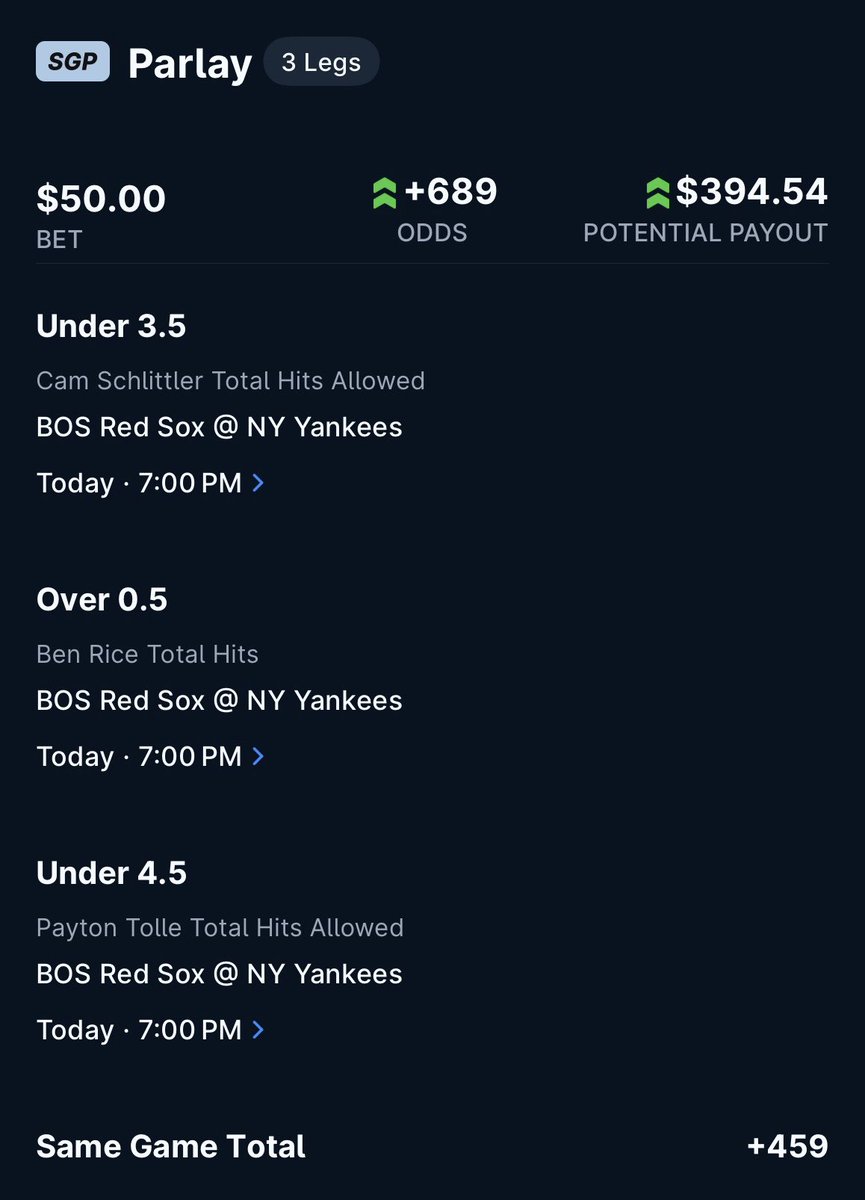 JoePickem's tweet photo. MLB PLAYOFFS NIGHT GAME ⚾️

Another SGP built with @OddsJam’s Parlay Builder for theScore’s profit boost:

+459 before the boost

All +EV or tailing sharp action.

$50 → $394.54

Let OddsJam build the parlay. Click. Place. Done.

https://t.co/IUEXf9Ul60

Use code JoePickem https://t.co/HdEKxaOAyw