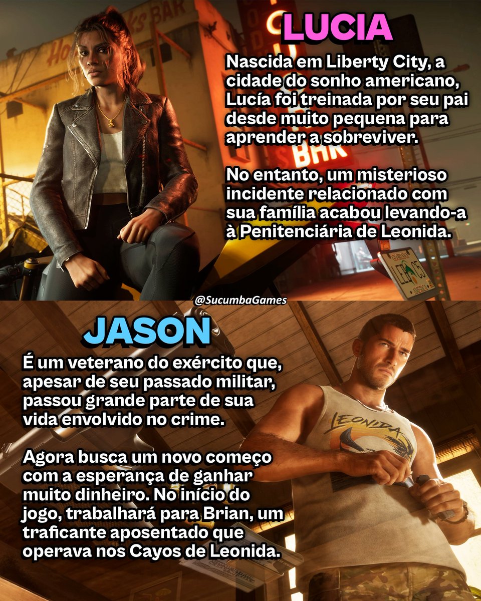SucumbaGames's tweet photo. Descrição oficial dos protagonistas de GTA 6, Lucia e Jason, na matéria do Game Informer https://t.co/zRMiTMEEcg