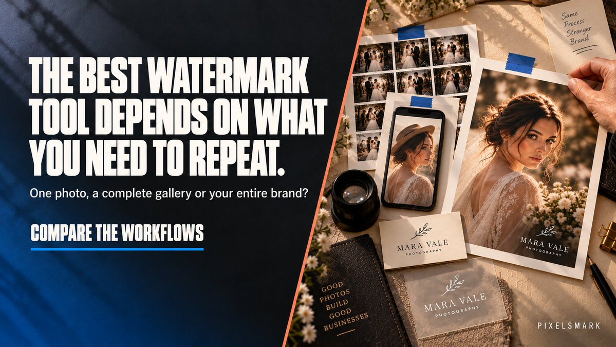 PixelsMark's tweet photo. The right watermark tool depends on what you need to repeat. One photo is a different problem from a full gallery export, and both are different from building a mark your clients recognise.

Compare the workflows: https://t.co/TFMmXPzwDp

#PhotographyWatermark #FreeTool https://t.co/NuHBTB1A7w