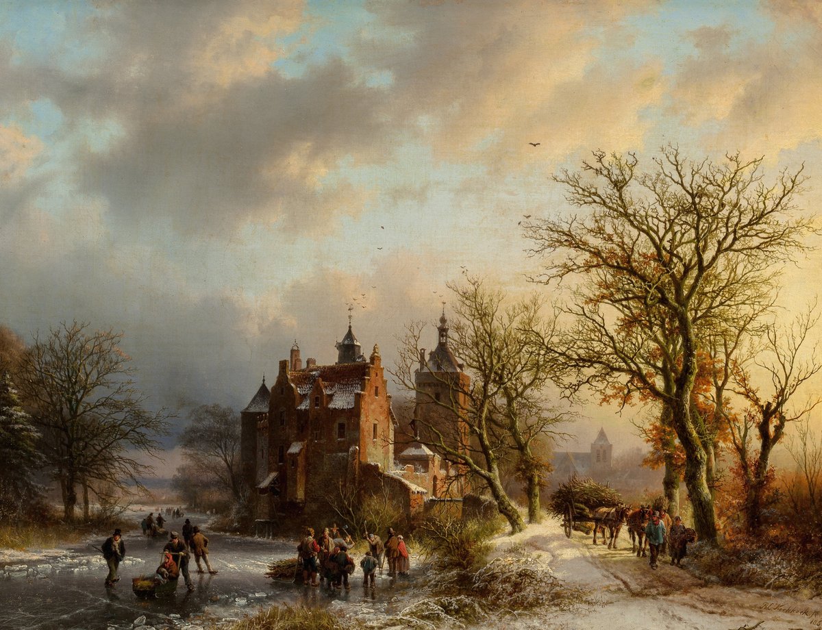 RomanticCanvas's tweet photo. Winter landscape with wood gatherers and skaters 
Barend Cornelis Koekkoek, 1854 https://t.co/NujbKZ3mVd