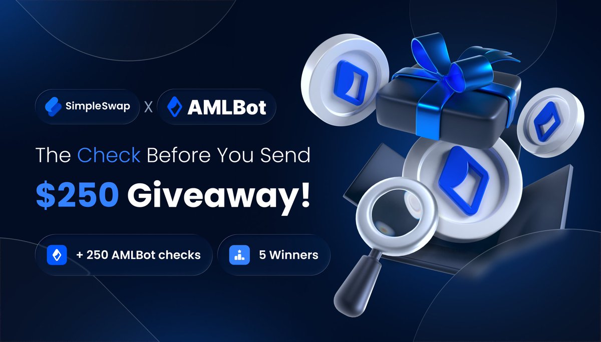 SimpleSwap_io's tweet photo. The Check Before You Send – $250 Giveaway + 250 AMLBot checks

Before crypto leaves your wallet, there are two different things worth checking.

Is this actually the address you meant to send to?
And does its on-chain history give you any reason to pause?

Tell us about a specific moment when checking before a transfer made a difference, or when skipping that check taught you a lesson.

Maybe you spotted a lookalike address copied from your transaction history. Maybe an address check showed risk you weren't expecting. Maybe one last review made you stop before sending funds somewhere you shouldn't.

How to enter:
1️⃣ Follow @SimpleSwap_io and @AMLBotHQ 
2️⃣ Quote-repost this post with your story and #SimpleSwapxAMLBot

🏆 5 winners, chosen at random from valid entries: $50 in USDT + 50 AMLBot checks each

🗓 Campaign ends October 5. Winners announced October 6.