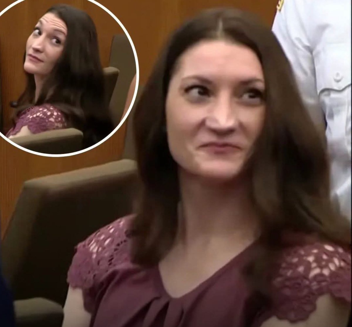 dcopechatter's tweet photo. That courtroom grin on Lindsay Clancy's face today certainly makes for an awkward moment while the legal battle is still unfolding. 🙄

Since she doesn’t understand what she did why would she react this way? 🤔

Not too long ago, the mainstream media posted  pictures of Patrick Clancy smiling while the Coo Clux Clancies were melting down over a him smiling but they won't  have the same conversation about this picture. We thought she had Postpartum Depression!?!