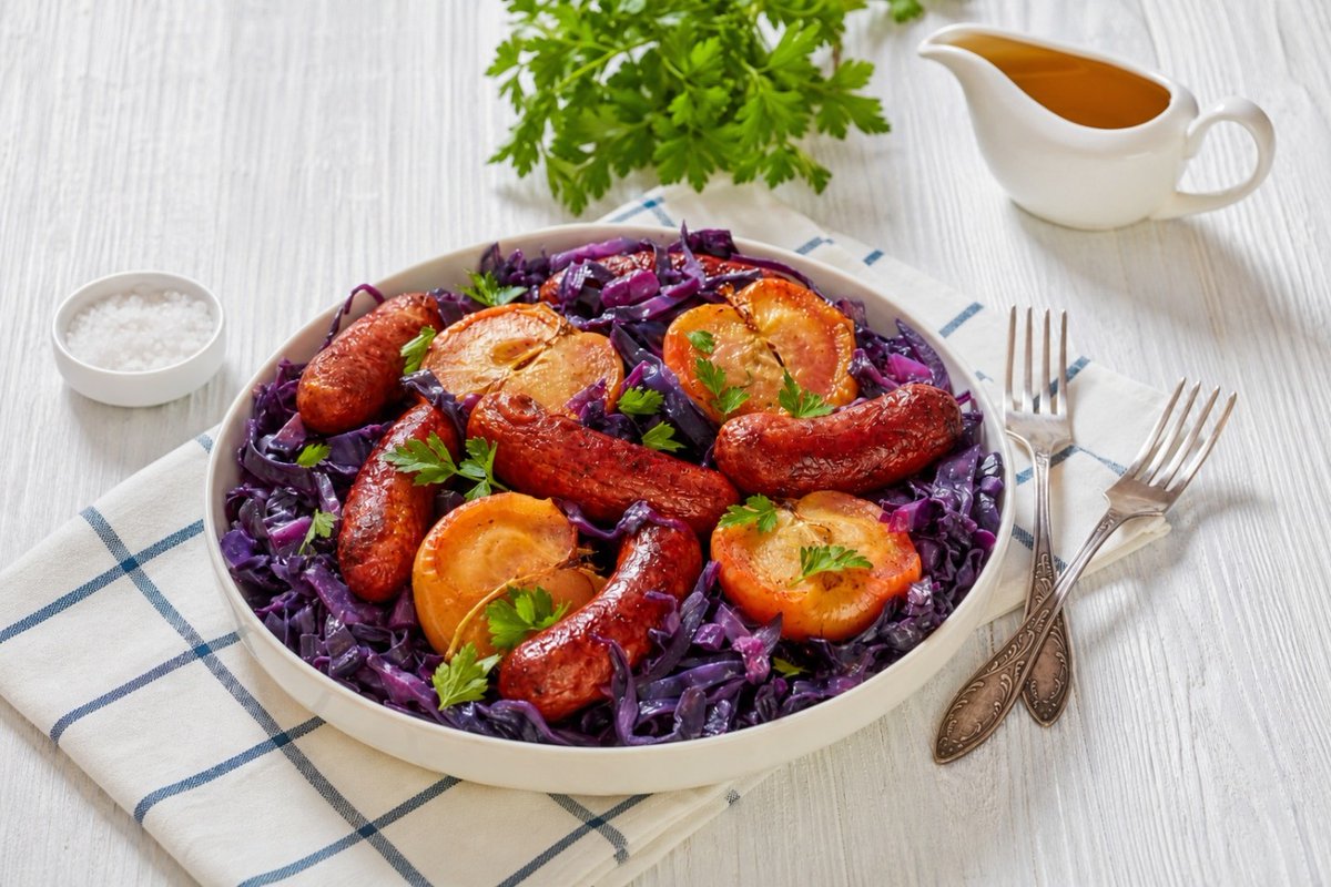 CarolAnnKates's tweet photo. 🍎🍺 It’s October—which means it’s time for a fall supper! Carol Ann Kates puts her own spin on seared sausages with Bratwurst with Braised Red Cabbage & Honeycrisp Apples.

Get the recipe + tips for selecting and storing apples: https://t.co/RwUL0qnKx5

#FallRecipes #AppleSeason #Bratwurst #CookingTips