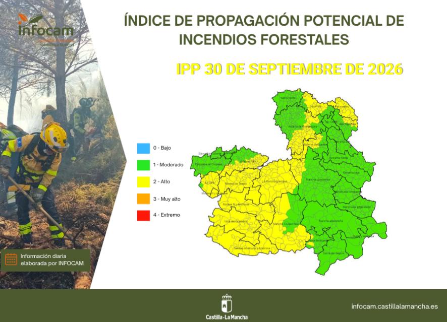 Plan_INFOCAM's tweet photo. El #IPP de #IIFF 🔥🔥 para 30 de septiembre en #CLM:
🟨ALTO en amplias zonas de #CiudadReal y #Toledo, y puntos de #Guadalajara
🟩MODERADO en gran parte de #Albacete, #Cuenca y #Guadalajara, y zonas de #CiudadReal y #Toledo
ℹ️ https://t.co/TPPTAYh8JA
🌳Ante los #IIFF #LaPrevenciónSalva