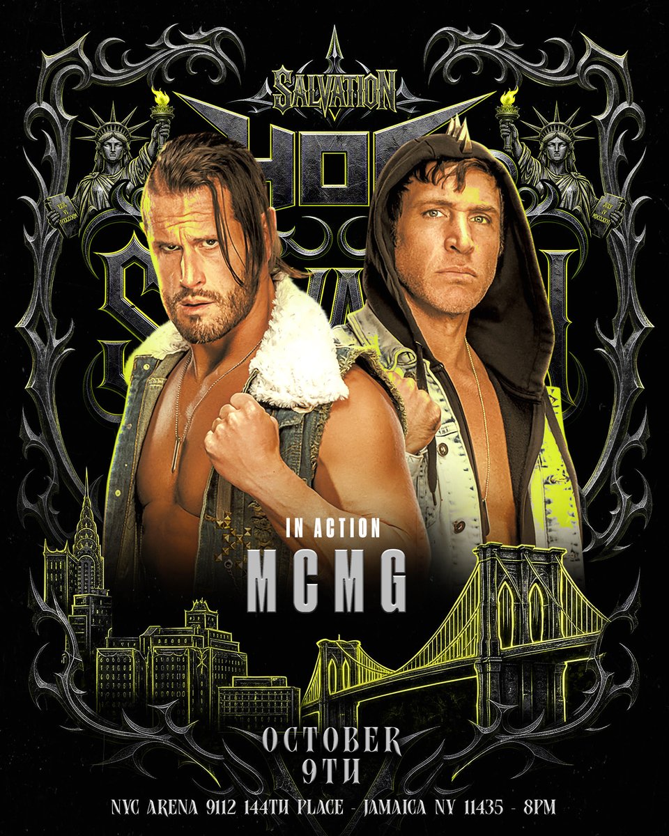 HOGwrestling's tweet photo. Alex Shelley and Chris Sabin, the Motor City Machine Guns return to the NYC Arena on Friday October 9th!

After their victory last Friday, what do the legendary duo have in store for the HOG faithful at Salvation?

🎟️: https://t.co/X9XeOVtROf https://t.co/OkMoVg3upC