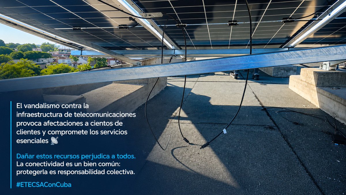 AlonsoSybel's tweet photo. El vandalismo contra la infraestructura de telecomunicaciones provoca afectaciones a cientos de clientes y compromete los servicios esenciales 📡

Dañar 🚫 estos recursos perjudica a todos. La conectividad es un bien común: protegerla es responsabilidad colectiva. #EtecsaConCuba https://t.co/PLSxHQNzYn
